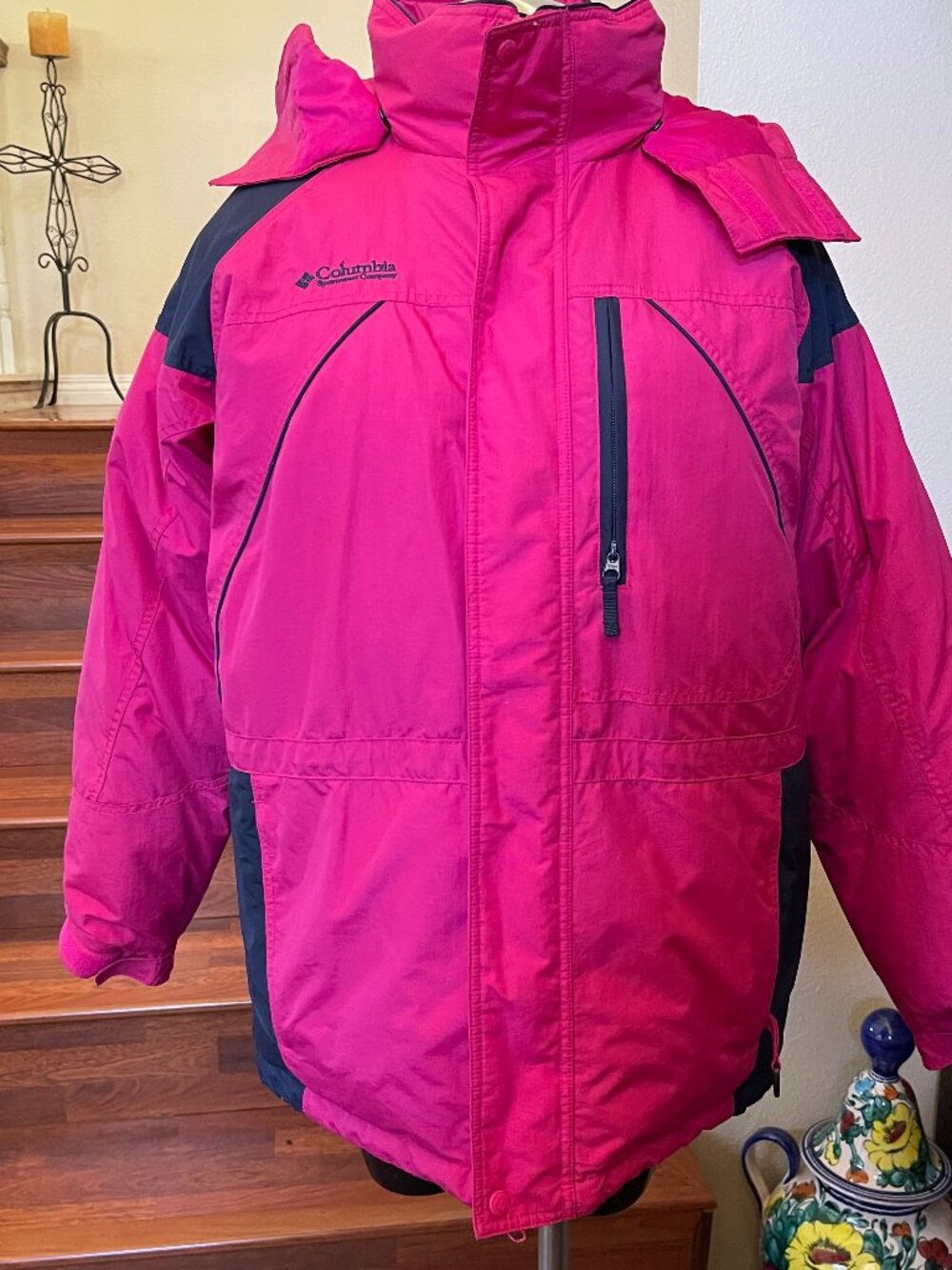 Columbia Women's Pink Down Puffer Hooded Jacket XXL 18/20 Full Zip/Buttons